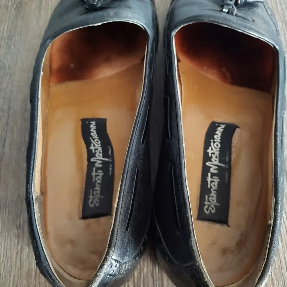 Stamati Mastroianni Hand Made Leather Wing Tip Tassel Loafers Black Size 11